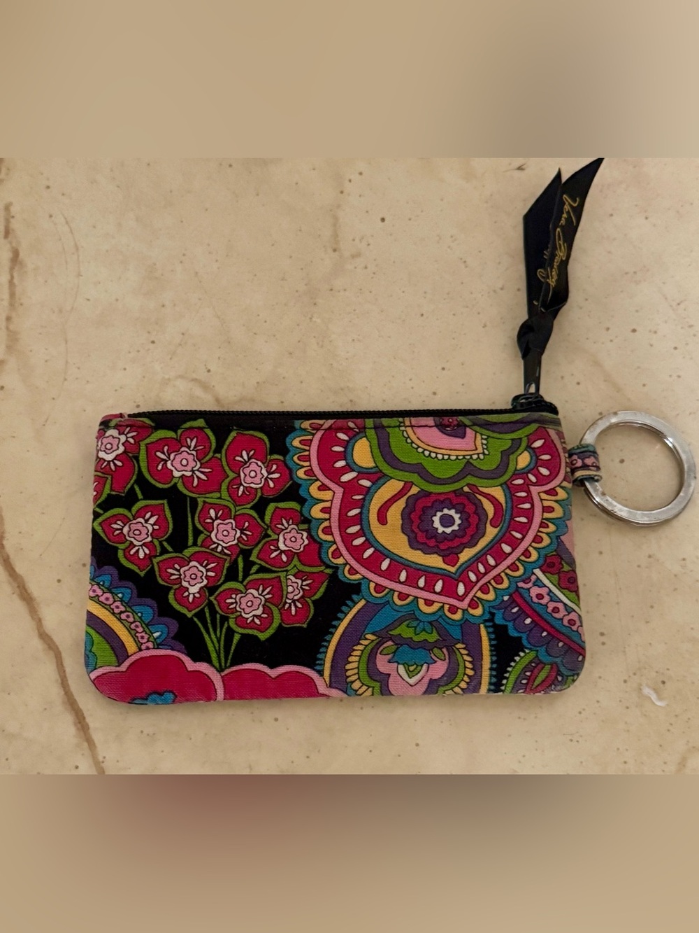 Vera Bradley Black Multi Floral Paisley Wristlet